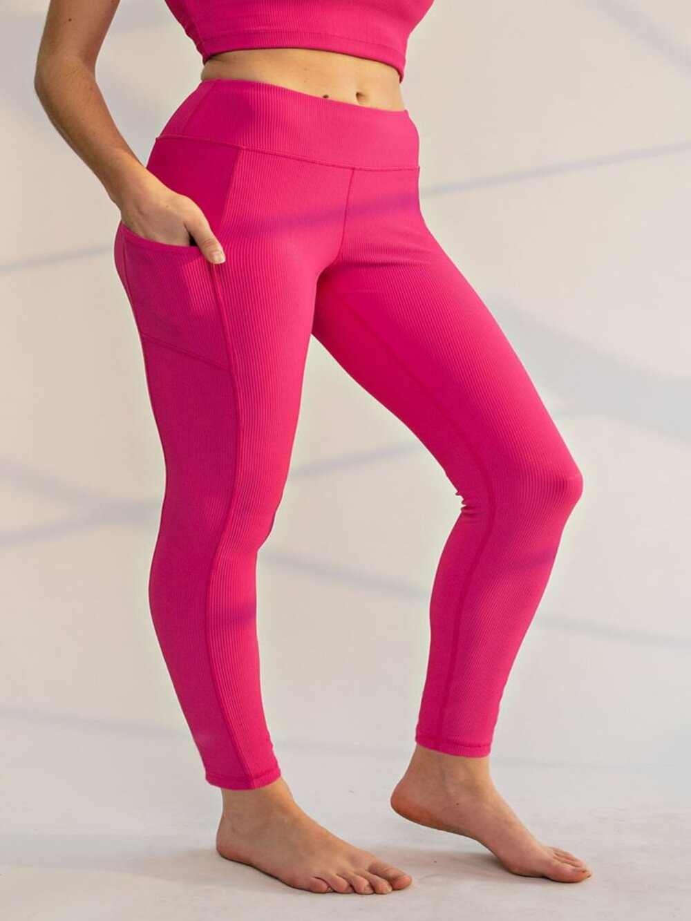 WOMEN'S SUPER SOFT HIGH WAISTED PLUS YOGA LEGGINGS W/POCKETS NEON PINK S - L